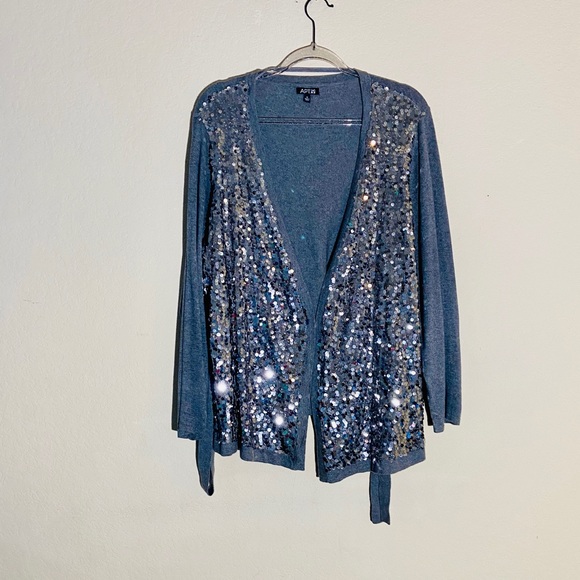 APT.9 Sequin Open Front Belted Cardigan - Picture 2 of 5